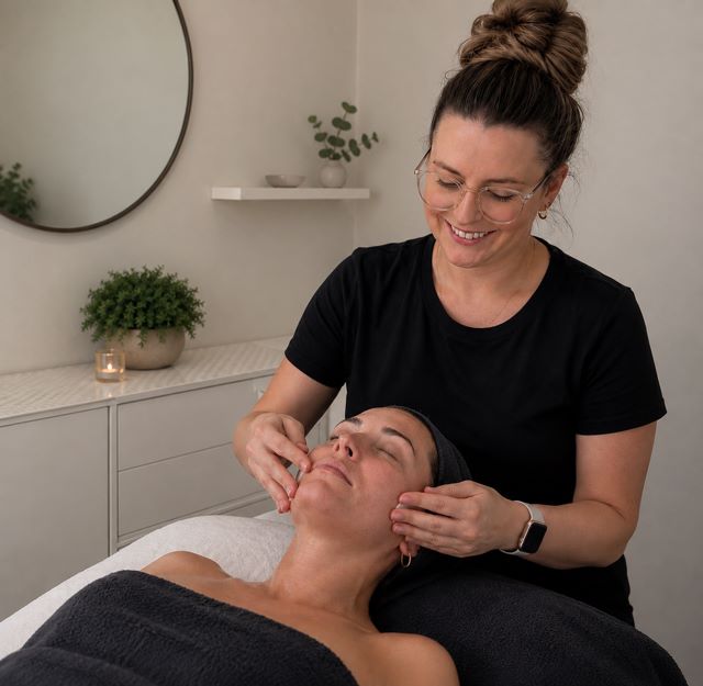 Beauty facial treatment in progress